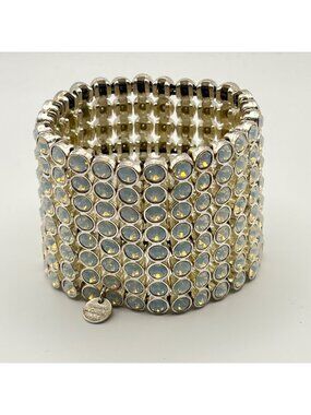Signed Philippe Audibert Paris Pacific Opal Crystal Wide Statement Cuff Bracelet